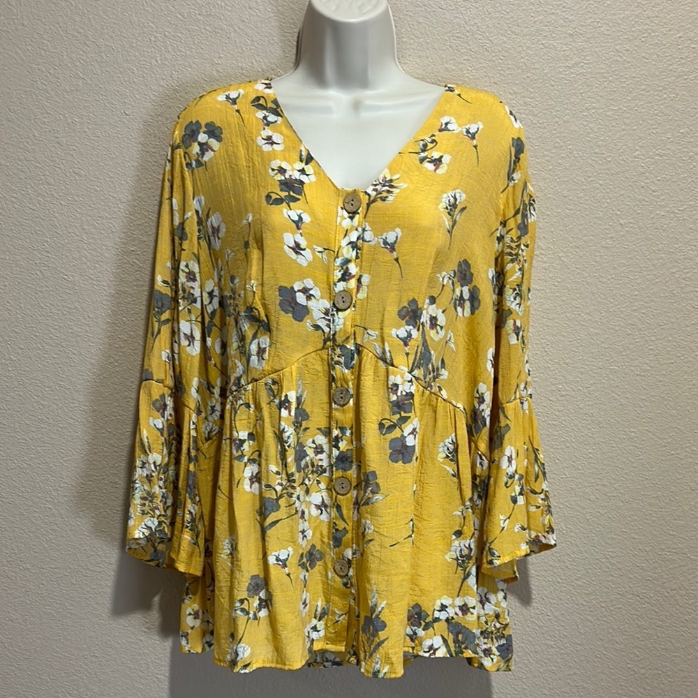 UNIQUE SPECTRUM Floral Tiered Blouse, Size 1X, EUC